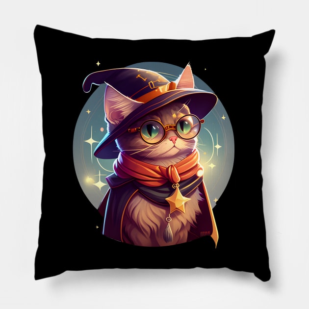 Witch Cat Wishes Happy Meowloween Pillow by Synithia Vanetta Williams