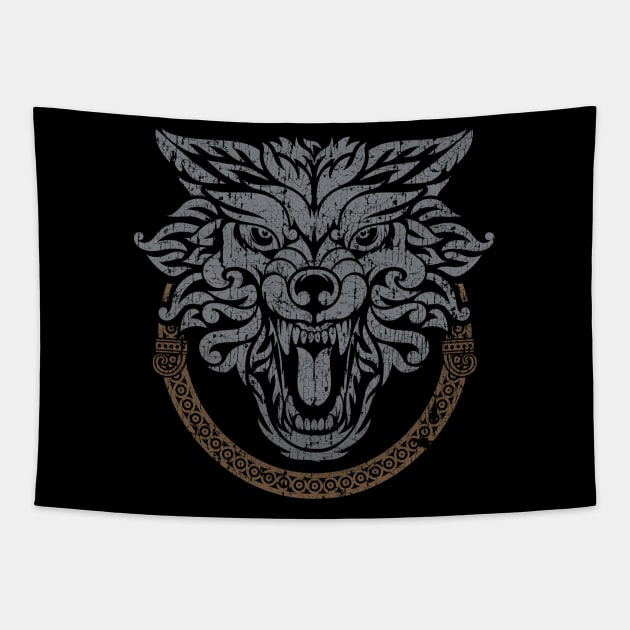 Norse Fenrir Wolf Ragnarok Viking Pagan Mythology Tapestry by Blue Pagan