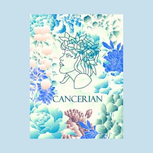 Cancer Zodiac Blue Fantasy Design Horoscope Design T-Shirt