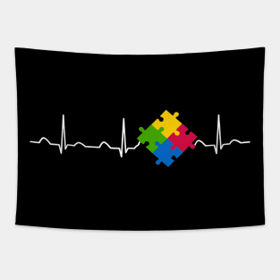 Autism Awareness Shirt, Puzzle Heartbeat Day Tapestry