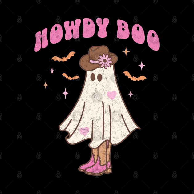 Western Retro Halloween Ghost Happy Howdy Boo Pink Black by PUFFYP