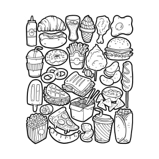 Fast Food Doodles Junk Food Snacks Unhealthy Tasty T-Shirt