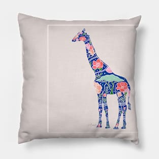 Floral Giraffe Silhouette - Pastel Pinks Pillow