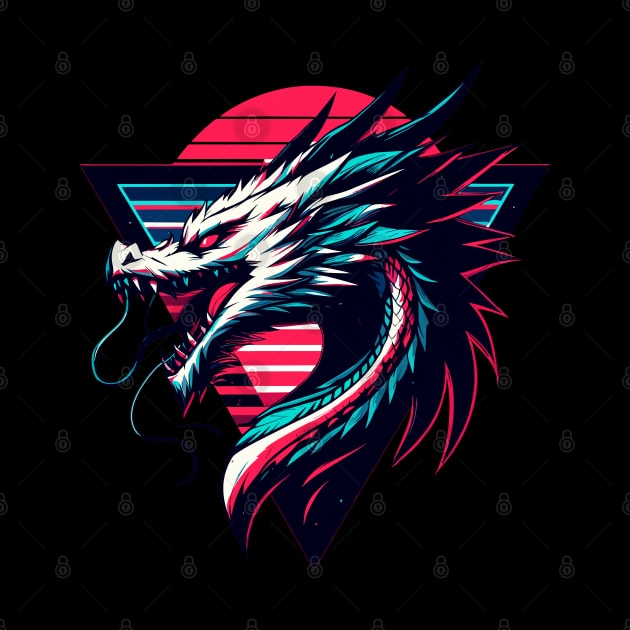 Cool Neon Retro dragon magical Creature by TomFrontierArt