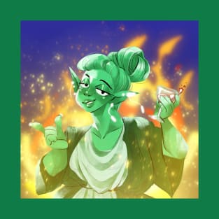 Green nymph at party fire T-Shirt