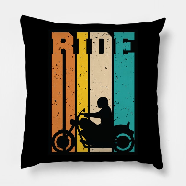 Ride Retro Motorcycle Super Sportbike Silhouette Illustration Pillow by hobrath