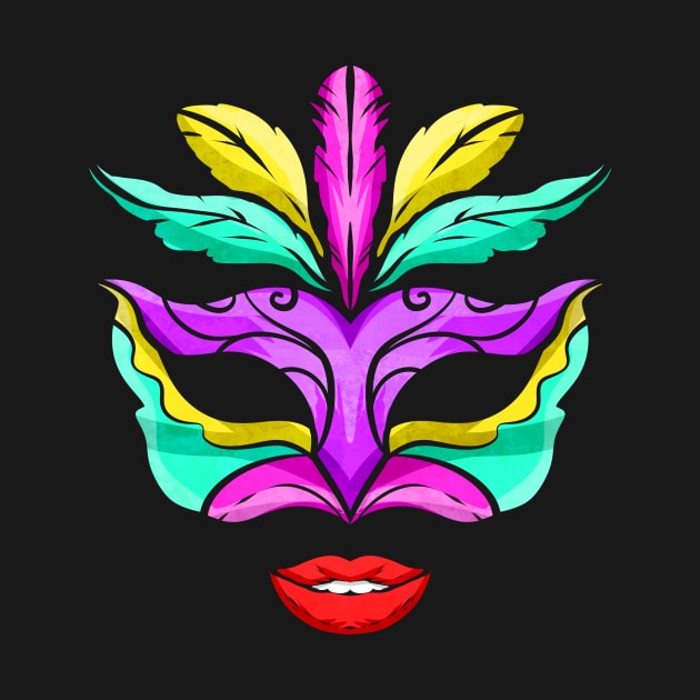 Purple, Green And Golden Mask With Red Lips For Mardi Gras by SinBle