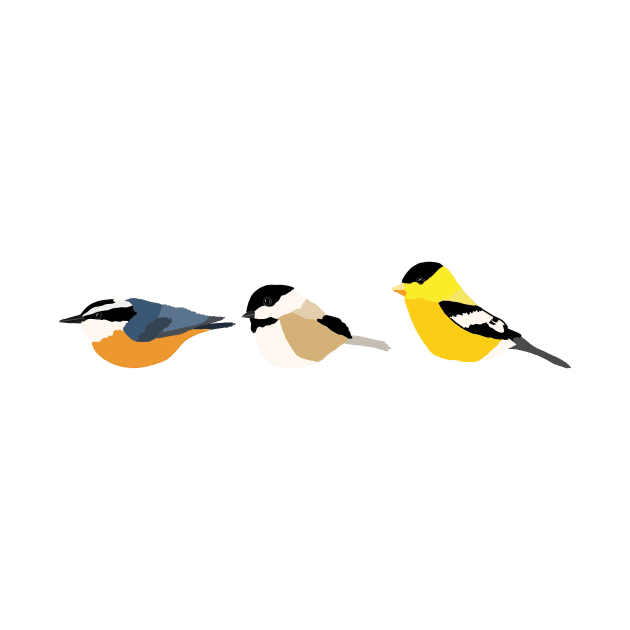 Nuthatch, Chickadee, and Goldfinch by FernheartDesign