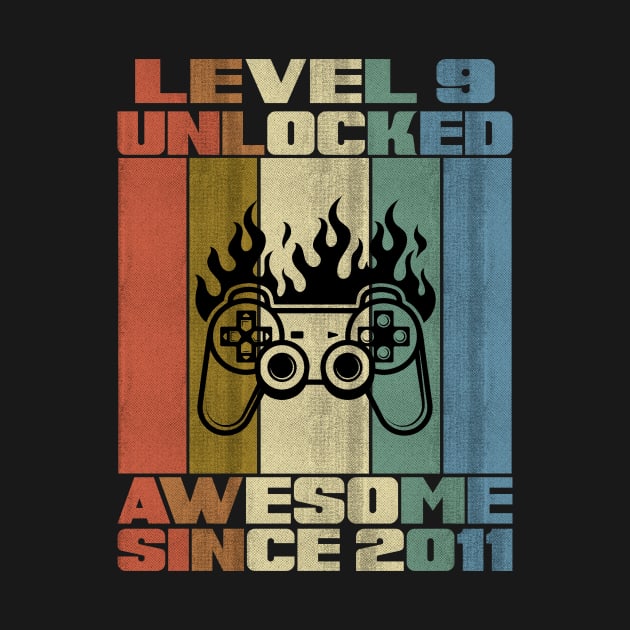 Level 9 Unlocked Birthday 9 Years Old Awesome Since 2011 by 5StarDesigns