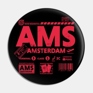 Vintage Amsterdam AMS Airport Code Travel Day Retro Travel Tag Pin