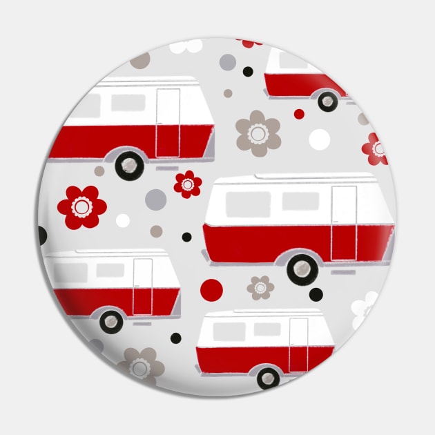 Vintage Caravan in Red, White and Grey Pin by NattyDesigns