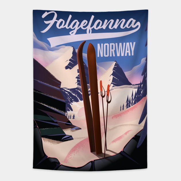 Folgefonna norway ski travel poster Tapestry by nickemporium1