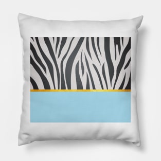 Black and white zebra print on blue, golden lining Pillow