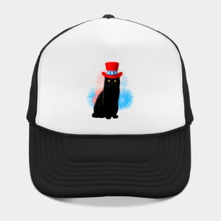 Patriotic Cat American Flag 4th of July Black Cat Fireworks Hat