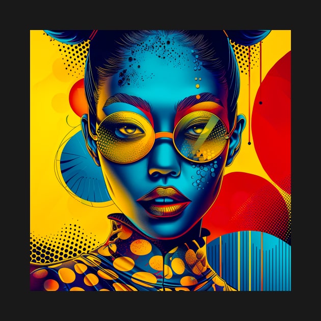 Black woman with yellow sunglasses, in retro fashion style by Ginesha