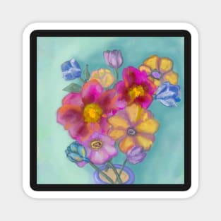 Impressionistic bouquet of flowers in yellow, pink, and blue Magnet