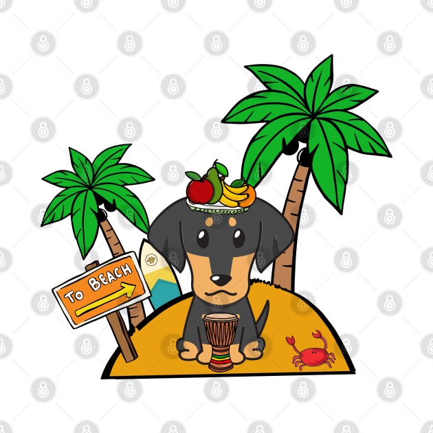 Funny dachshund is on a deserted island by Pet Station