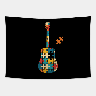 Retro Style Puzzle Acoustic Guitar Silhouette Tapestry