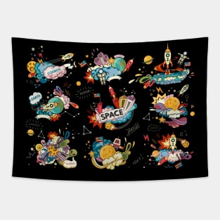 Space Moon Planet Rocket collection Tapestry