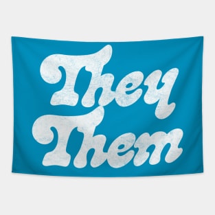 They/Them Pronouns - Retro Style Typography Design Tapestry