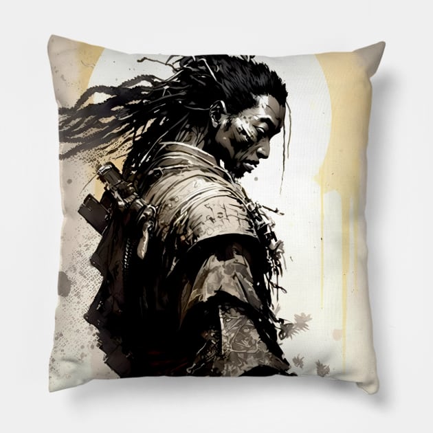 Yasuke Black Samurai in 1579 Feudal Japan No. 8 Pillow by Puff Sumo