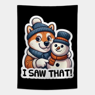 I Saw That meme Shiba inu Snowman Merry Christmas Winter Season Tapestry