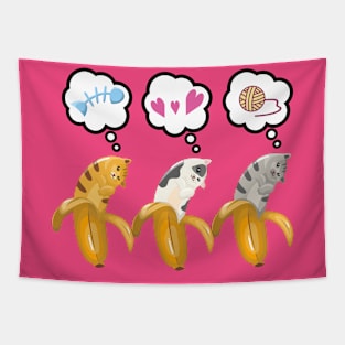 Three Banana Cat Valentine Tapestry