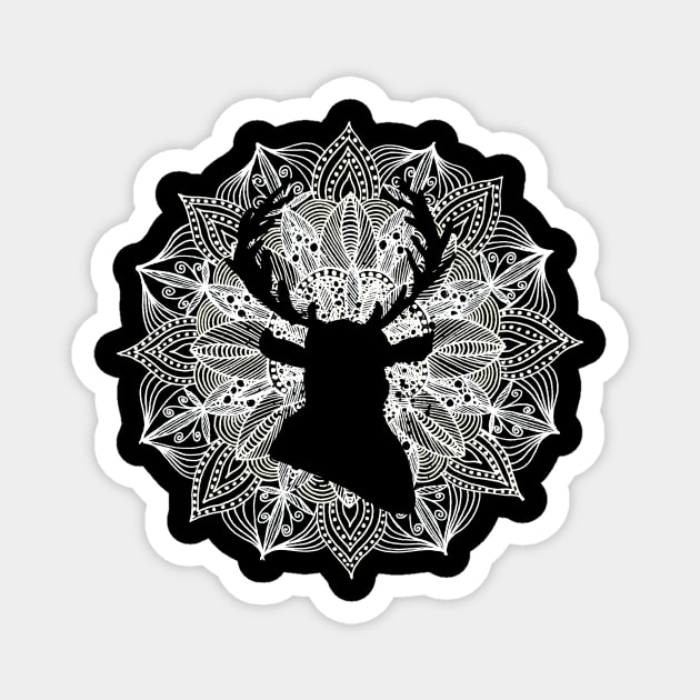 White Mandala Circle Deer Magnet by ZeichenbloQ