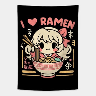 I Love Ramen - Cute Kawaii Girl Princess - Retro Graphic Tapestry