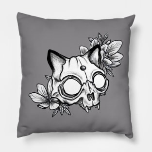 Cat skull with flowers Pillow