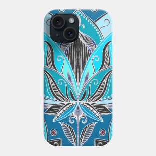 Art Deco Lotus Rising - black, teal & turquoise pattern Phone Case