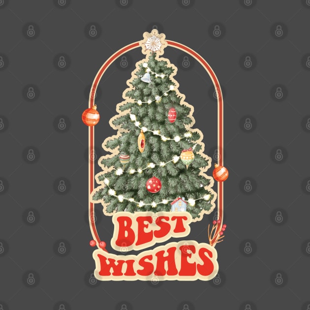 Best wishes Christmas Tree Retro Vintage by i am Cuta