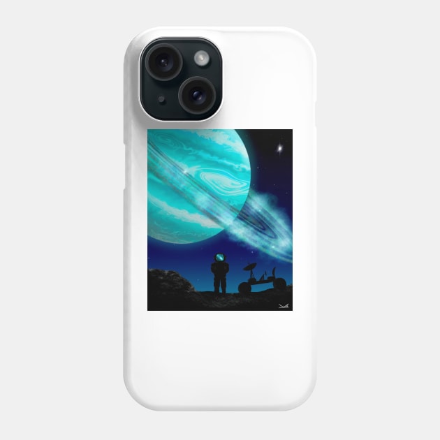 Blue ringed planet and astronaut Phone Case by FernheartDesign