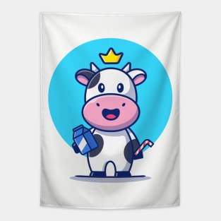 Cute Cow Holding Milk Box And Straw Tapestry