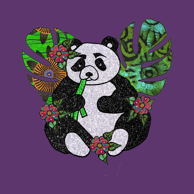 Glitter Panda with flowers and leaves by artbyomega