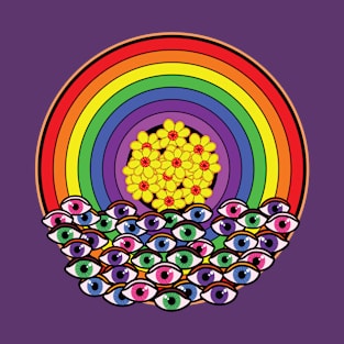 Rainbow Eyeballs Flowers Surrealism Festival Rave 70's T-Shirt