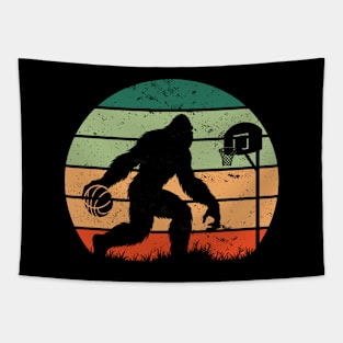 Bigfoot Sasquatch Playing Basketball Vintage Sunset Sport Tapestry