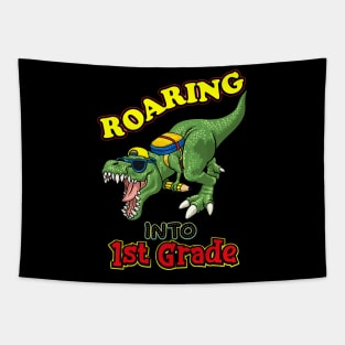 Kids Dinosaur Graduation T-Shirt Design, Roaring Into 1st Grade , School  Cute Dino Tapestry