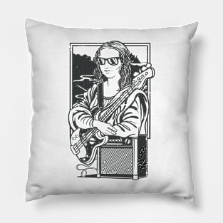 Funny Mona Lisa Bass Player // Bass Guitar Funny Parody Art Pillow