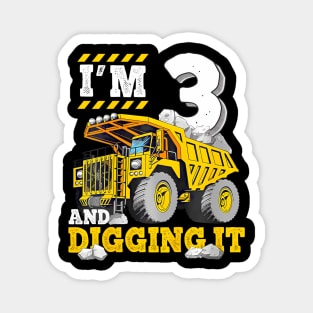 Kids Three 3Rd Birthday Construction Truck 3Yr Boy 3 Years Old Magnet