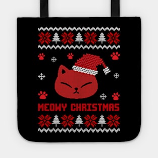 Meowy Christmas Cat Ugly Christmas Sweater Tote