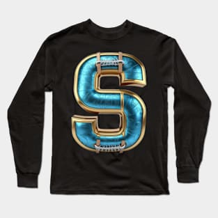 Royal Blue Men Long Sleeve Letter Print Bottoming Shirt Gold