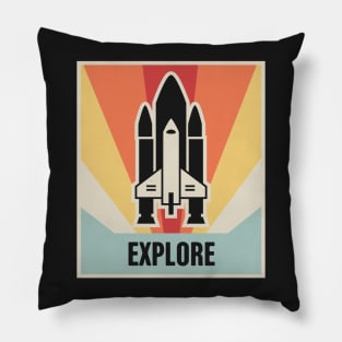 EXPLORE - Vintage Space Shuttle Poster Pillow