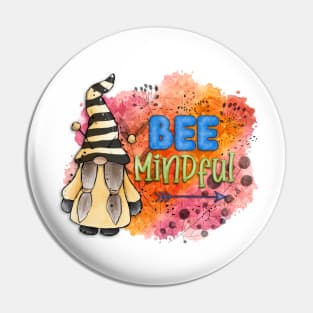 Bee mindful garden gnome watercolour design Pin