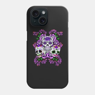 Triple Skull Purple Floral Day Of The Dead Sugar Skulls Phone Case