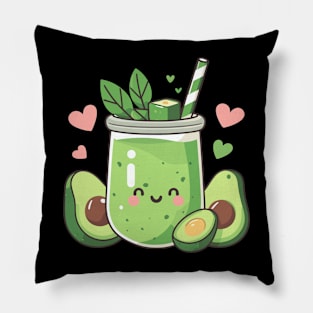 Kawaii Avocado Smoothie Drink with Avocado and Hearts | Kawaii Food Art Pillow