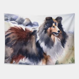 Shetland Sheepdog Watercolor Painting - Dog Lover Gifts Tapestry