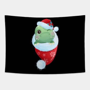 Cute Christmas Dinosaur With Santa Hat In Christmas Stocking Tapestry