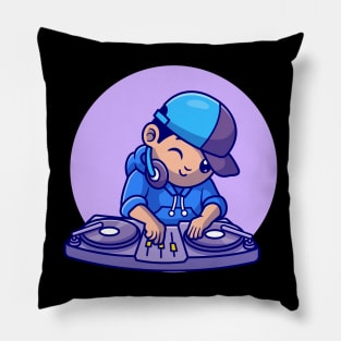 Cute DJ Playing Music Cartoon Pillow