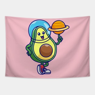 Cute Avocado Astronaut Playing Planet Ball Cartoon Tapestry